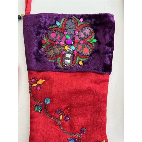 Pier 1 Imports Christmas Stocking Set of 3 Kitschy Multicolored Sequined Beaded - Picture 11 of 16